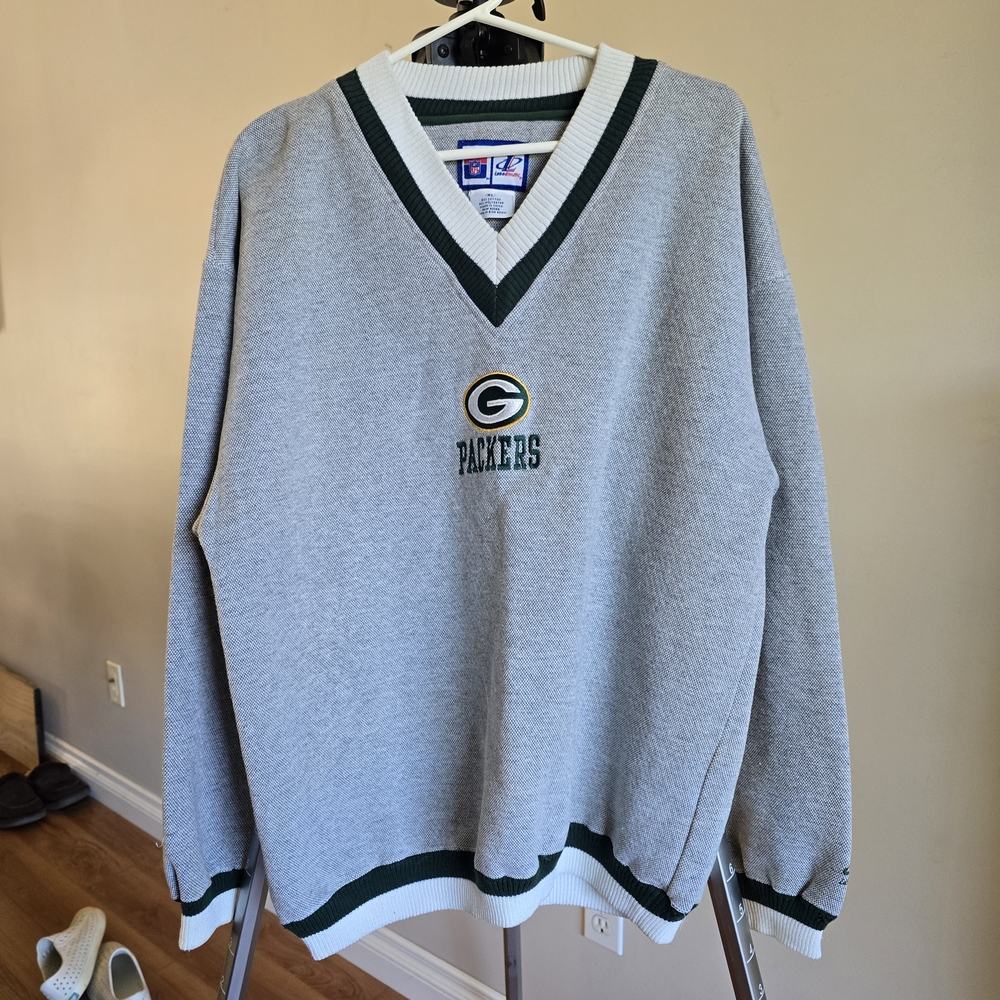 #13 Logo Athletic Gray V-Neck with Green Trim